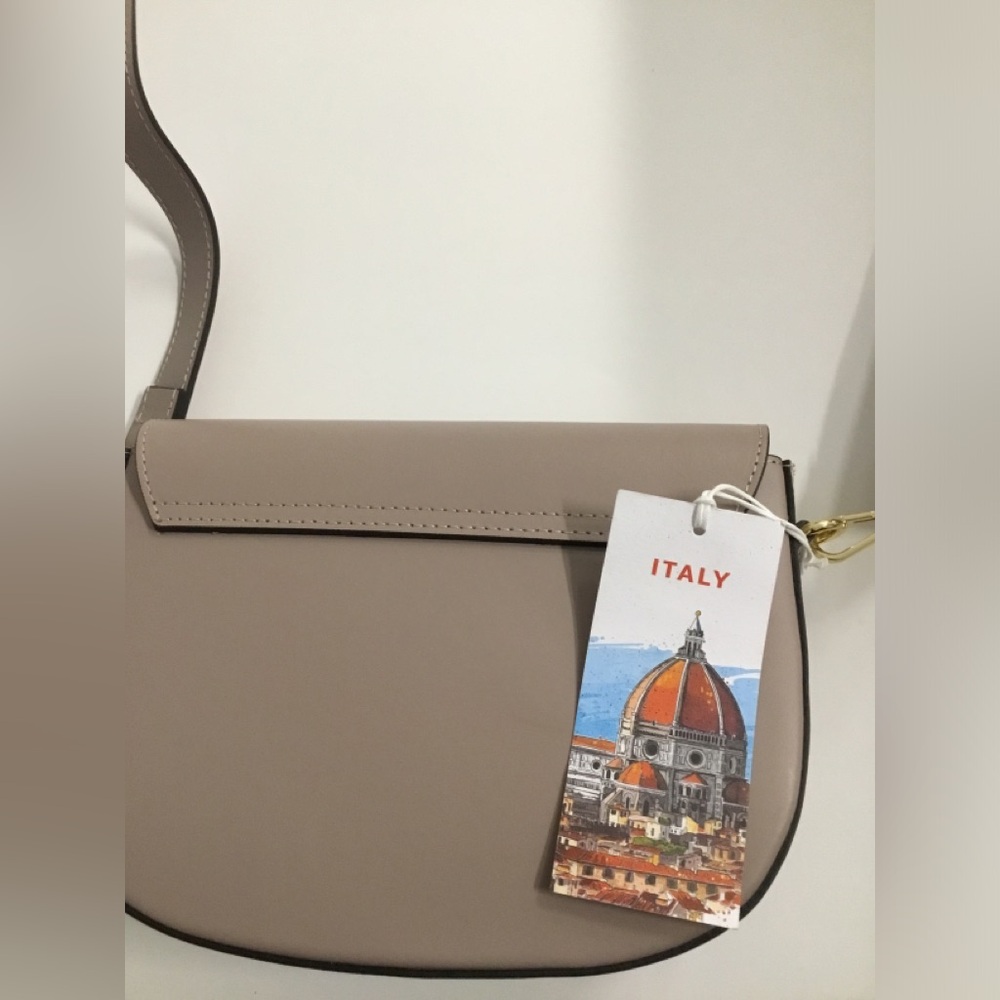 Taupe Crossbody Saddle Bag with Gold Hardware - Picture 12 of 12